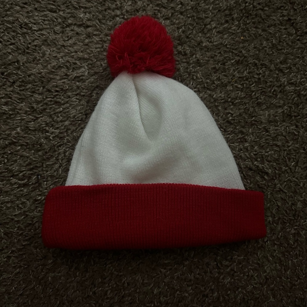 Kids Red and White Pom-Pom Beanie